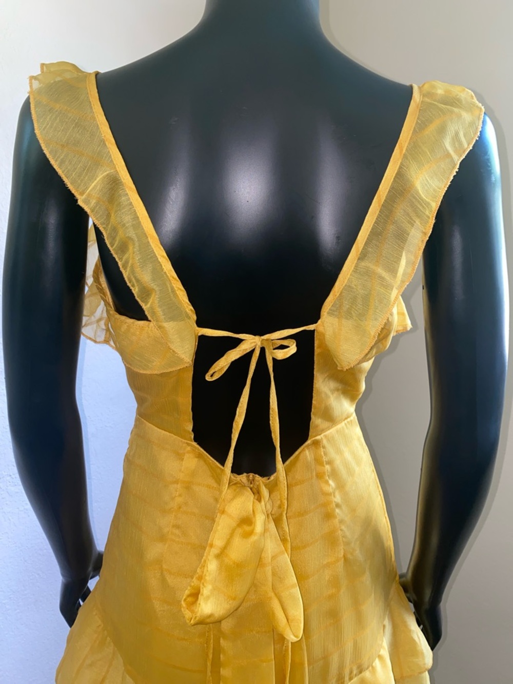Yellow Ruffle V-Neck Women's Dress - Picture 10 of 13